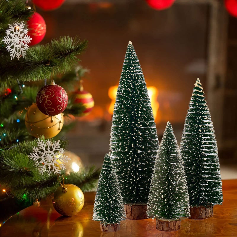 synoratory Small Christmas Tree,Mini Christmas Tree, Mini Pine Tree, Bottle Brush Fake Trees with Wooden Base for Tabletop Decorative (Plant Green) - Image 4